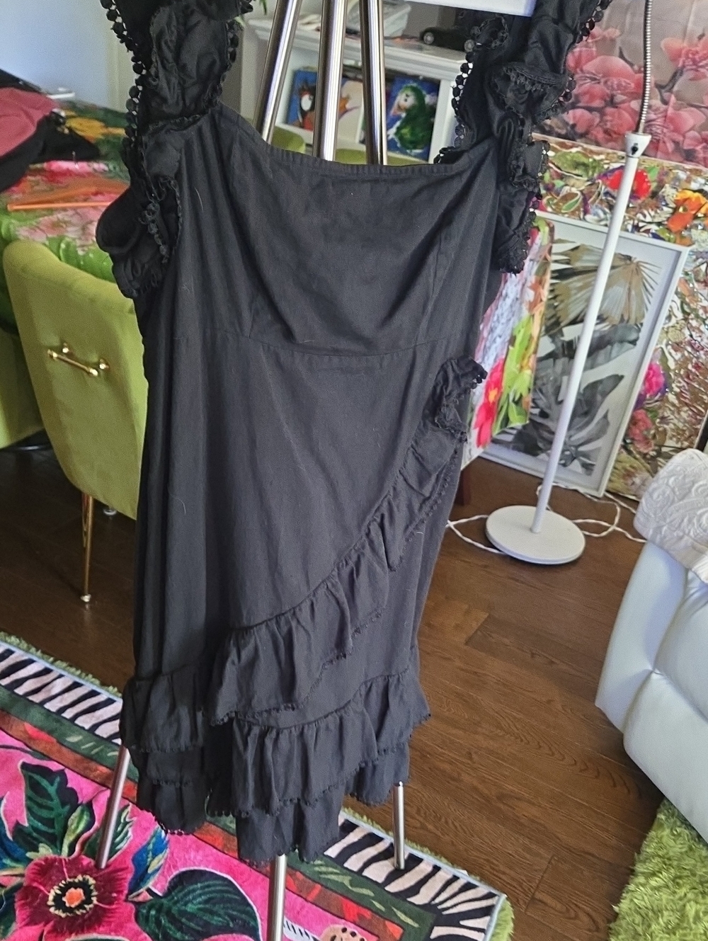 Boohoo Black Ruffle-Trim Midi Dress